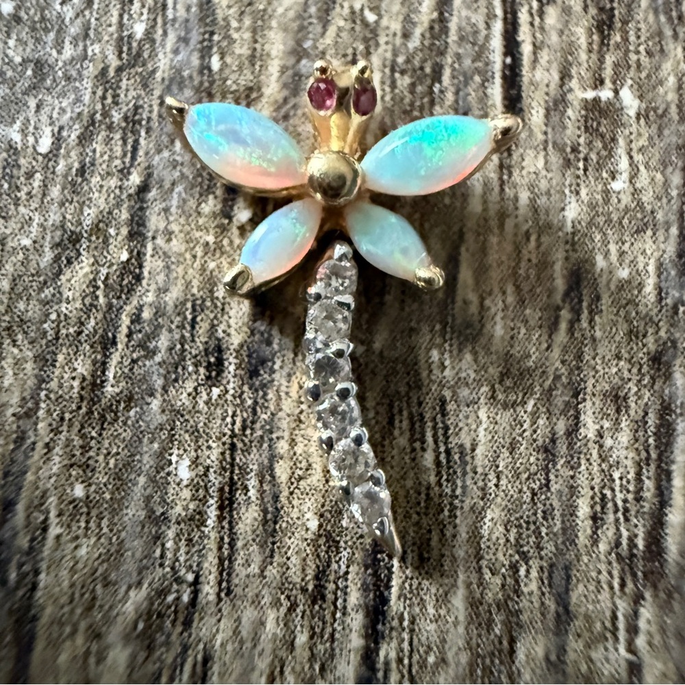 Opal Ruby 14kt gold Dragonfly Pendant
